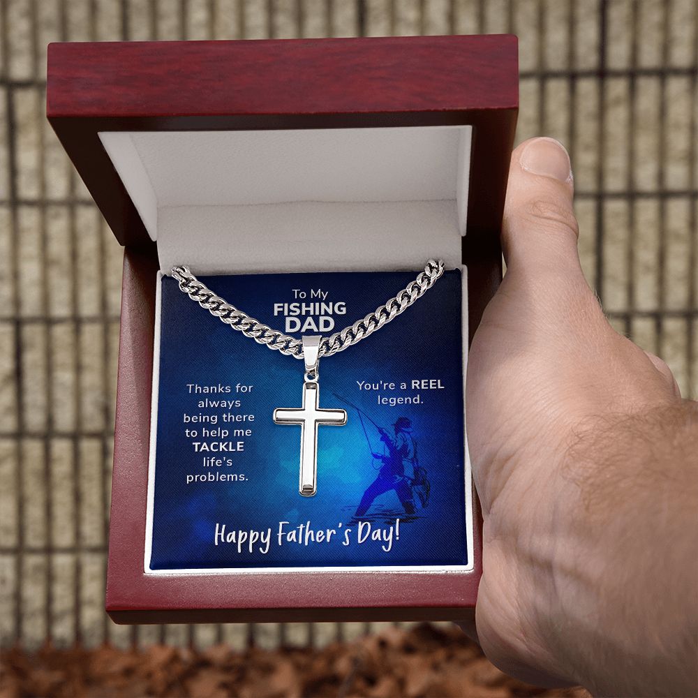 To My Fishing Dad. Thanks for always being there Dad Cross Necklace, Father Necklace Father's Day Gift, Christian Gift For Dad, Father Son Cross Necklace - Serbachi