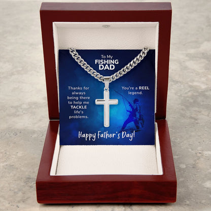 To My Fishing Dad. Thanks for always being there Dad Cross Necklace, Father Necklace Father's Day Gift, Christian Gift For Dad, Father Son Cross Necklace - Serbachi