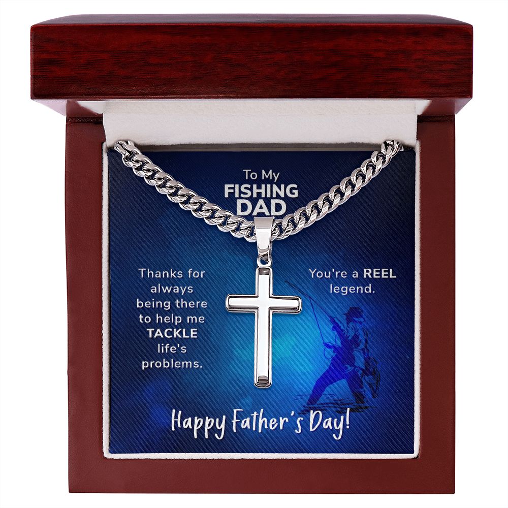 To My Fishing Dad. Thanks for always being there Dad Cross Necklace, Father Necklace Father's Day Gift, Christian Gift For Dad, Father Son Cross Necklace - Serbachi