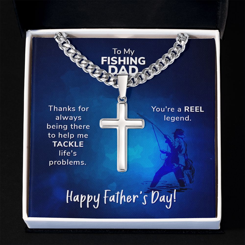 To My Fishing Dad. Thanks for always being there Dad Cross Necklace, Father Necklace Father's Day Gift, Christian Gift For Dad, Father Son Cross Necklace - Serbachi