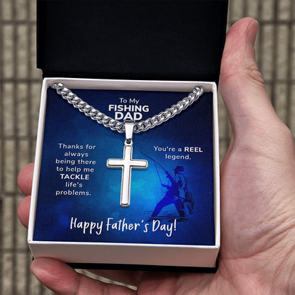 To My Fishing Dad. Thanks for always being there Dad Cross Necklace, Father Necklace Father's Day Gift, Christian Gift For Dad, Father Son Cross Necklace - Serbachi