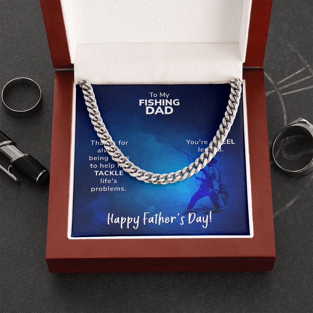 To My Fishing Dad. Thanks for always being there Dad Cuban Chain Necklace, Father Necklace Father's Day Gift, Christian Gift For Dad, Father Son Necklace - Serbachi