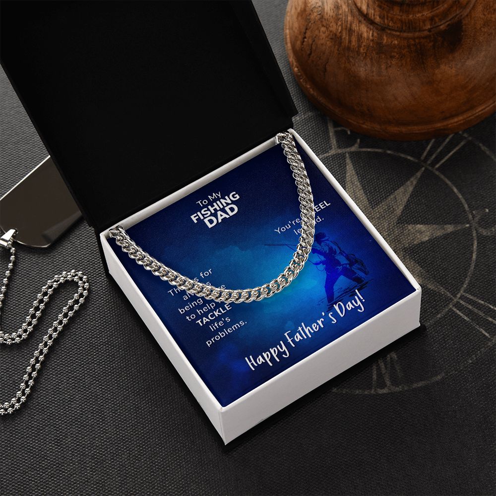 To My Fishing Dad. Thanks for always being there Dad Cuban Chain Necklace, Father Necklace Father's Day Gift, Christian Gift For Dad, Father Son Necklace - Serbachi