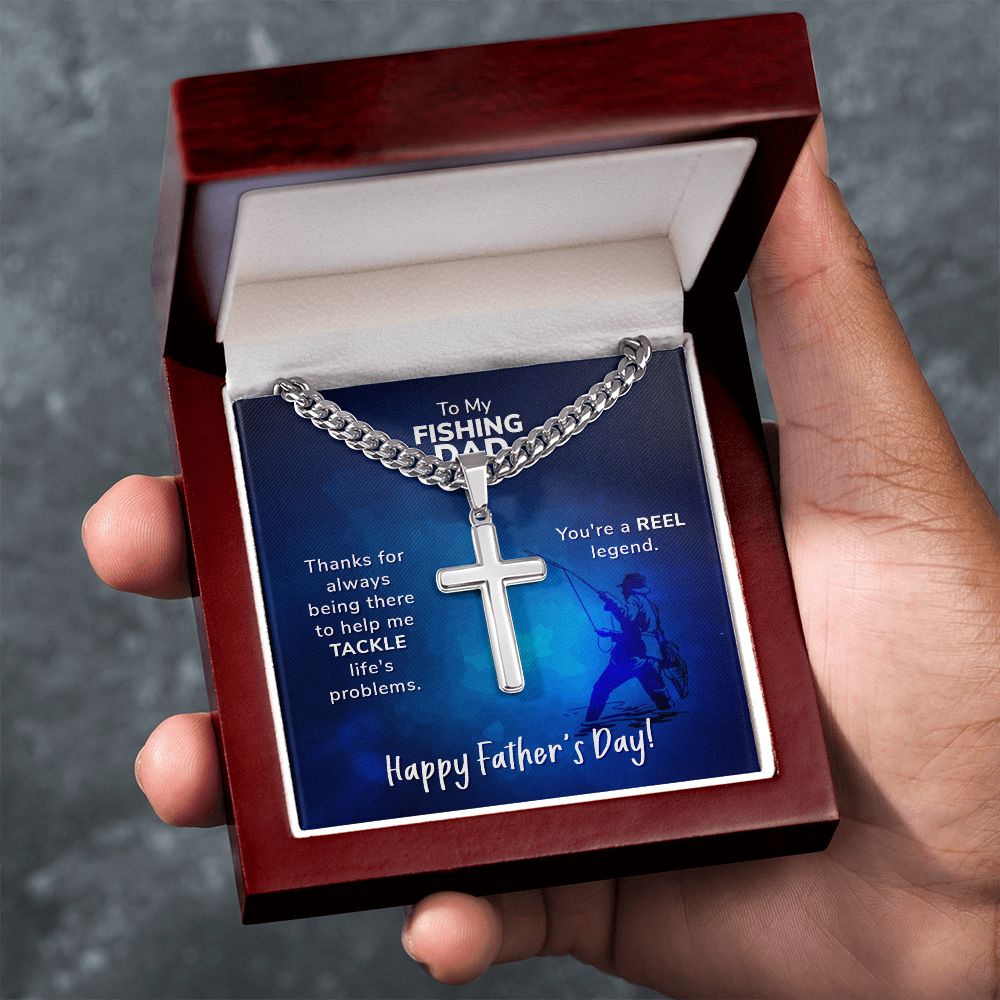 To My Fishing Dad. Thanks for always being there Personalized Dad Cross Necklace, Father Necklace Father's Day Gift, Christian Gift For Dad, Father Son Necklace - Serbachi