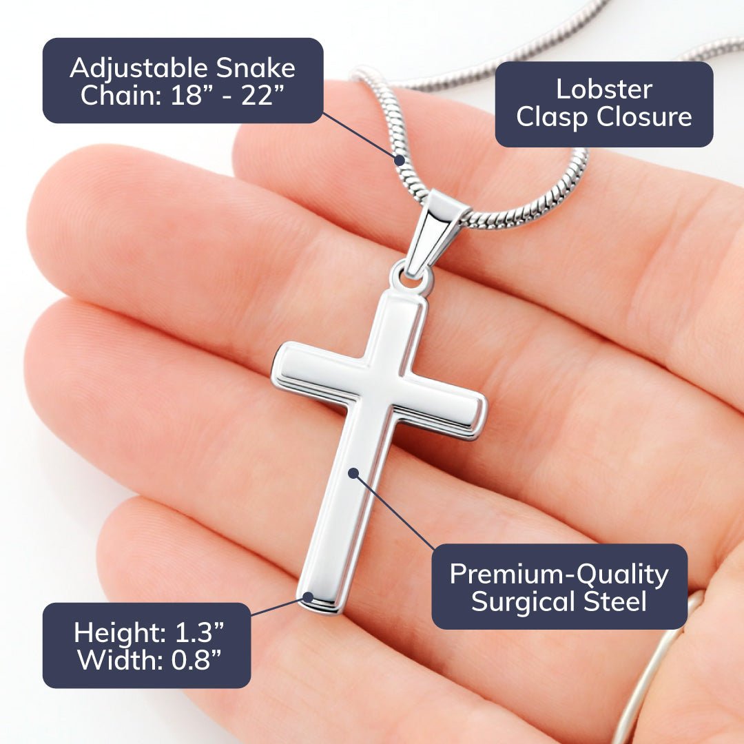 To My Son - Stand Tall - White Gold Cross Necklace - Serbachi