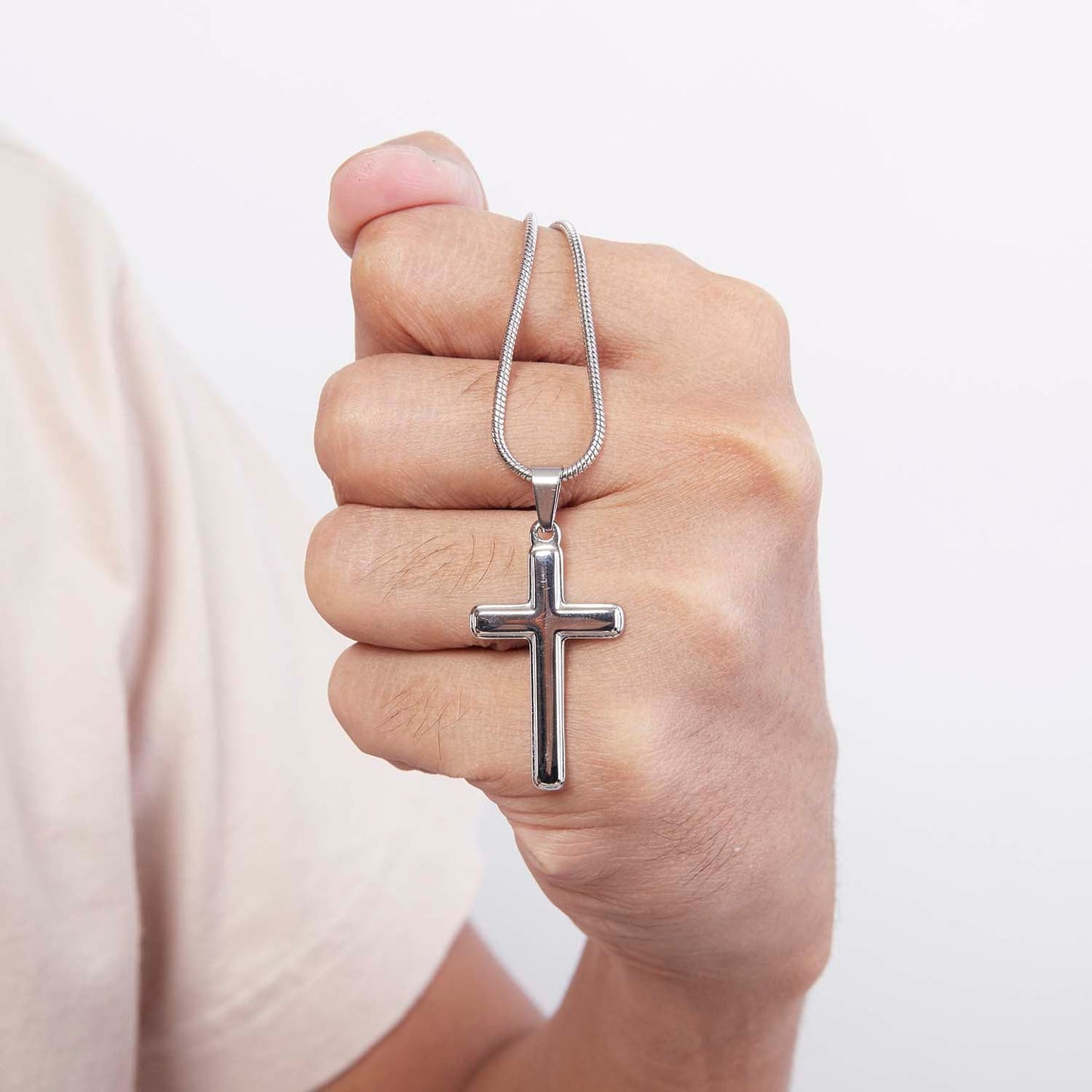 To My Son - Stand Tall - White Gold Cross Necklace - Serbachi