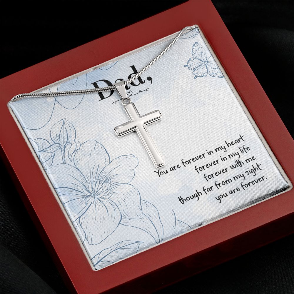 You are forever in my heart Dad Cross Necklace, Father Cross Necklace Father's Day Gift, Christian Gift For Dad, Father Son Cross Necklace - Serbachi