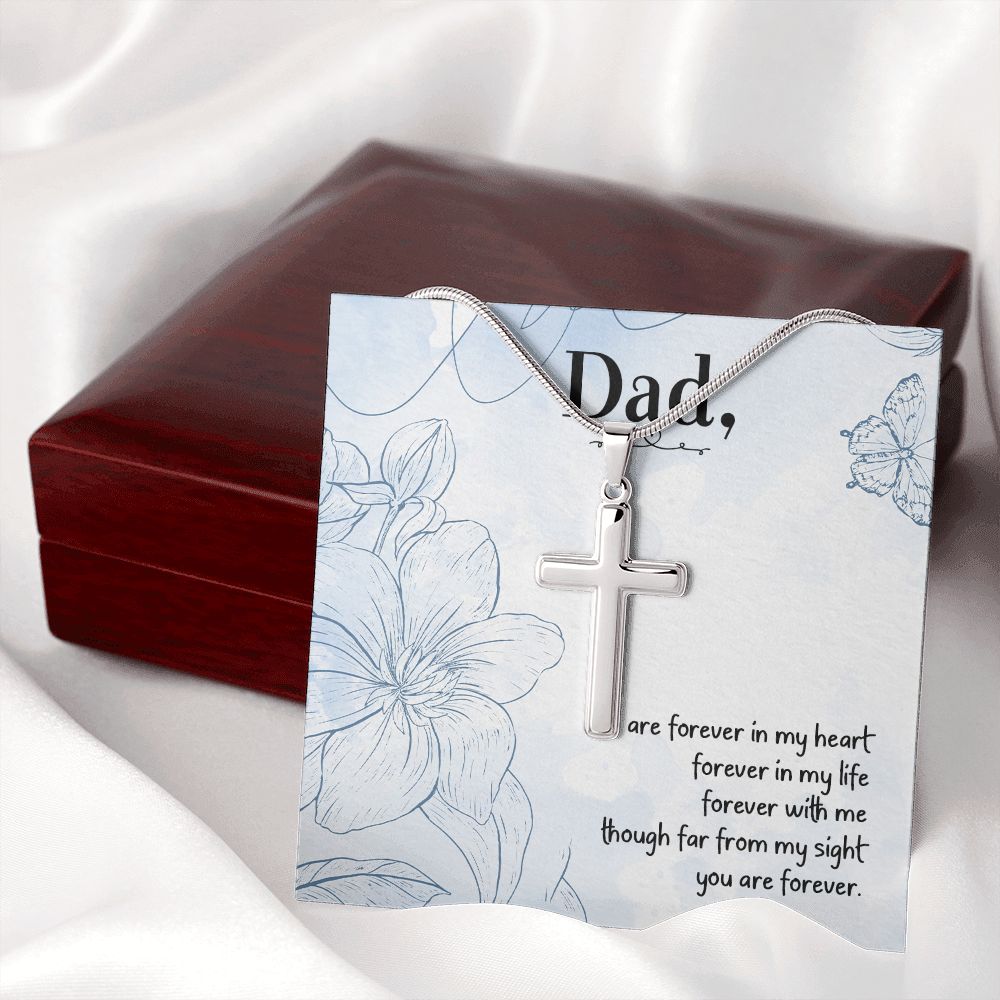 You are forever in my heart Dad Cross Necklace, Father Cross Necklace Father's Day Gift, Christian Gift For Dad, Father Son Cross Necklace - Serbachi