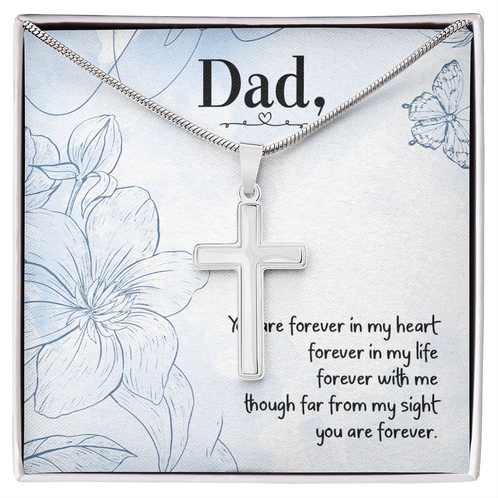 You are forever in my heart Dad Cross Necklace, Father Cross Necklace Father's Day Gift, Christian Gift For Dad, Father Son Cross Necklace - Serbachi