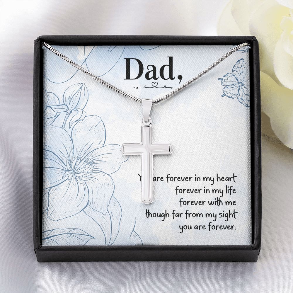 You are forever in my heart Dad Cross Necklace, Father Cross Necklace Father's Day Gift, Christian Gift For Dad, Father Son Cross Necklace - Serbachi