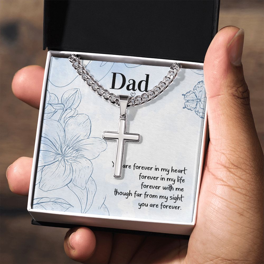 You are forever in my heart Dad Cross Necklace, Father Necklace Father's Day Gift, Christian Gift For Dad, Father Son Cross Necklace - Serbachi