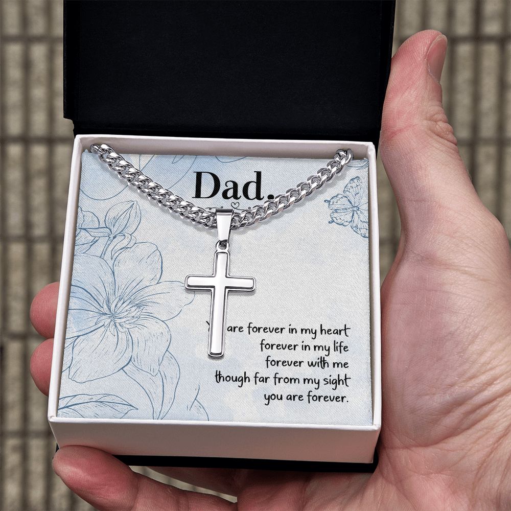 You are forever in my heart Dad Cross Necklace, Father Necklace Father's Day Gift, Christian Gift For Dad, Father Son Cross Necklace - Serbachi