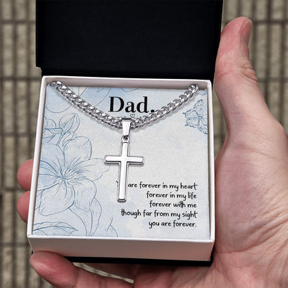 You are forever in my heart Dad Cross Necklace, Father Necklace Father's Day Gift, Christian Gift For Dad, Father Son Cross Necklace - Serbachi