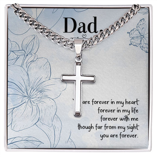 You are forever in my heart Dad Cross Necklace, Father Necklace Father's Day Gift, Christian Gift For Dad, Father Son Cross Necklace - Serbachi