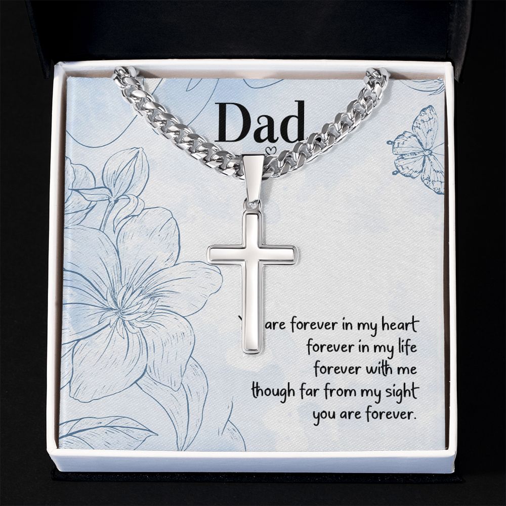 You are forever in my heart Dad Cross Necklace, Father Necklace Father's Day Gift, Christian Gift For Dad, Father Son Cross Necklace - Serbachi