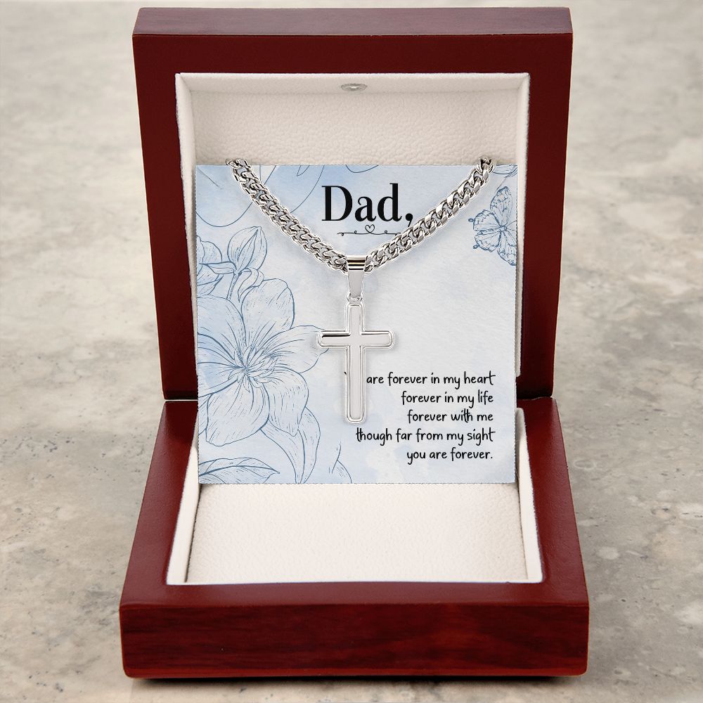 You are forever in my heart Dad Cross Necklace, Father Necklace Father's Day Gift, Christian Gift For Dad, Father Son Cross Necklace - Serbachi