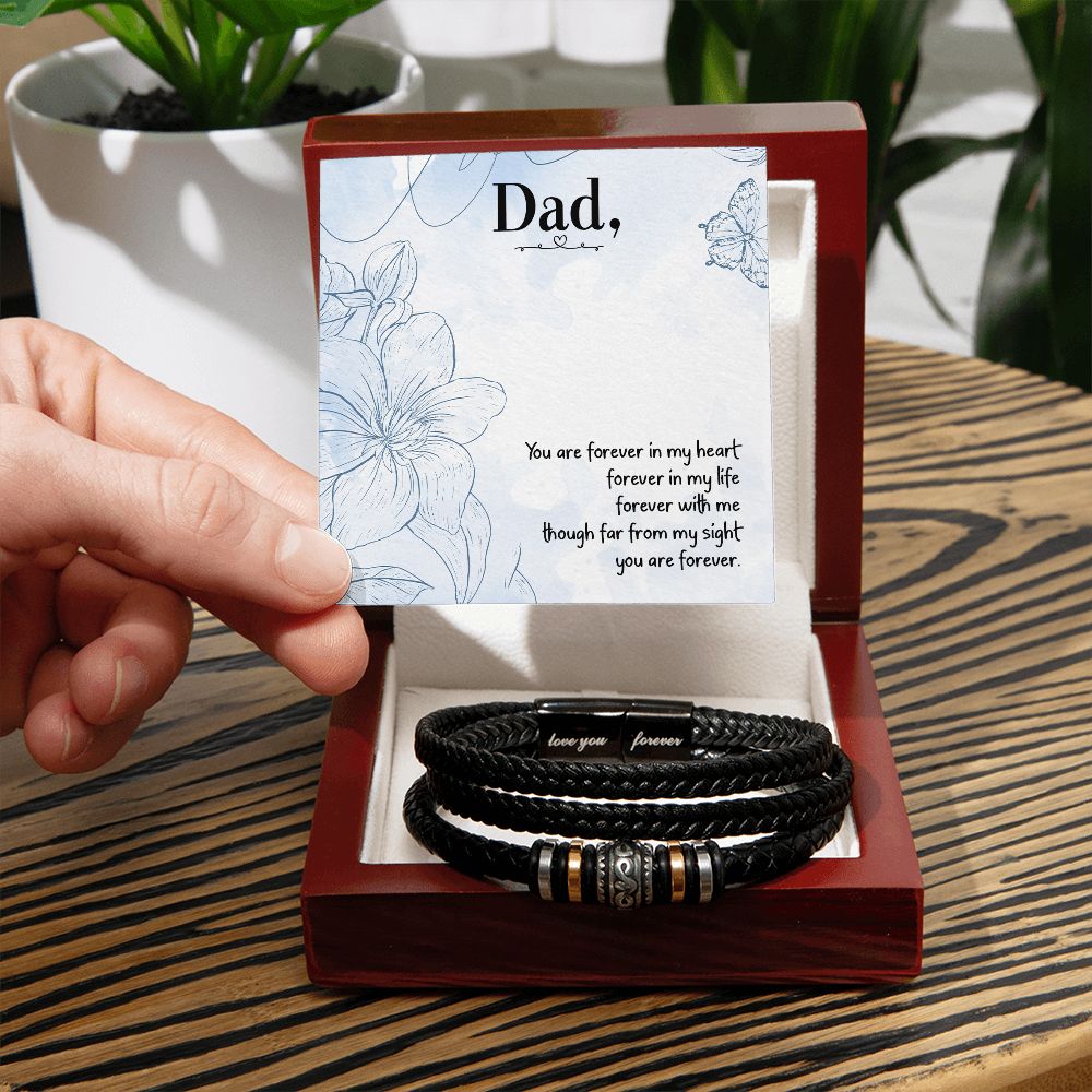 You are forever in my heart dad Dad Bracelet, Father Bracelet Father's Day Gift, Christian Gift For Dad, Father Son Leather Bracelet - Serbachi