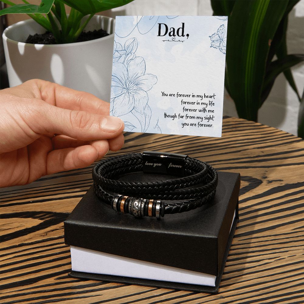 You are forever in my heart dad Dad Bracelet, Father Bracelet Father's Day Gift, Christian Gift For Dad, Father Son Leather Bracelet - Serbachi