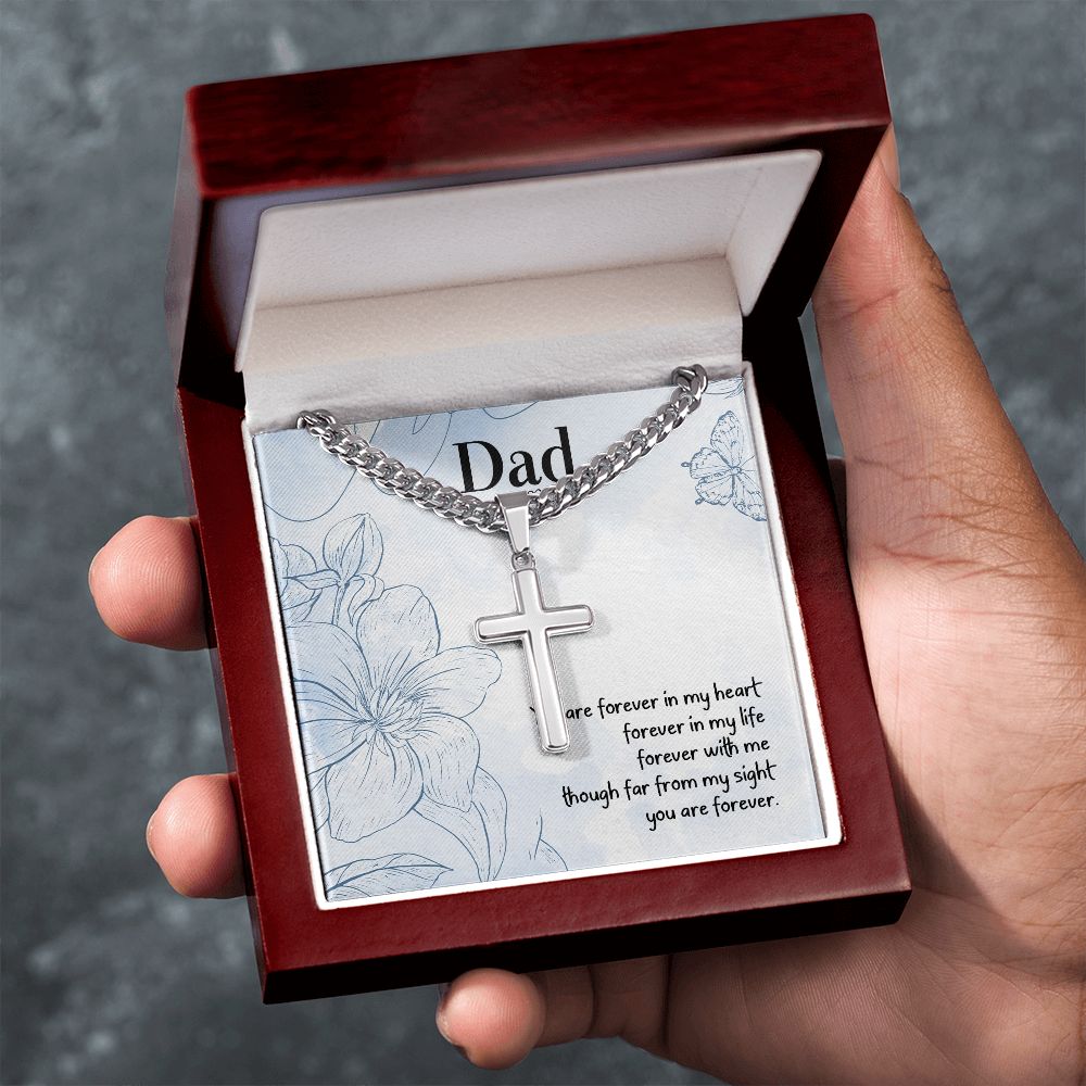 You are forever in my heart Personalized Dad Cross Necklace, Father Necklace Father's Day Gift, Christian Gift For Dad, Father Son Necklace - Serbachi