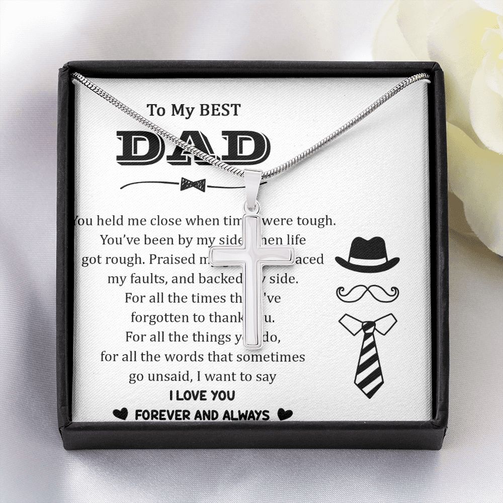 You held me close when times were tough. Dad Cross Necklace, Father Cross Necklace Father's Day Gift, Christian Gift For Dad, Father Son Cross Necklace - Serbachi