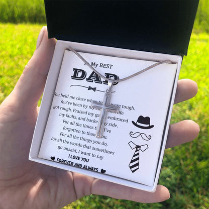 You held me close when times were tough. Dad Cross Necklace, Father Cross Necklace Father's Day Gift, Christian Gift For Dad, Father Son Cross Necklace - Serbachi