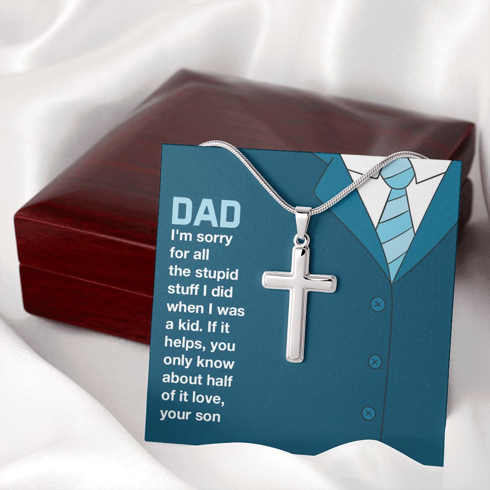 you only know about half of it love Dad Cross Necklace, Father Cross Necklace Father's Day Gift, Christian Gift For Dad, Father Son Cross Necklace - Serbachi