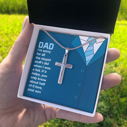 you only know about half of it love Dad Cross Necklace, Father Cross Necklace Father's Day Gift, Christian Gift For Dad, Father Son Cross Necklace - Serbachi