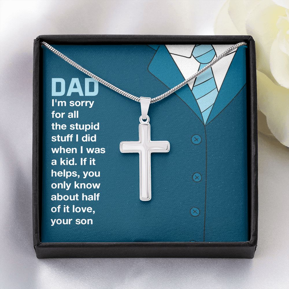 you only know about half of it love Dad Cross Necklace, Father Cross Necklace Father's Day Gift, Christian Gift For Dad, Father Son Cross Necklace - Serbachi