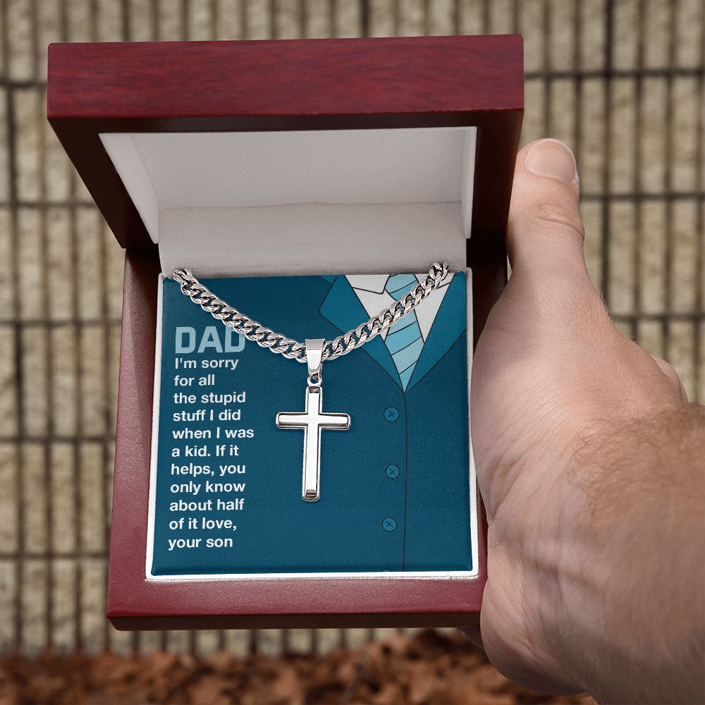 you only know about half of it love Dad Cross Necklace, Father Necklace Father's Day Gift, Christian Gift For Dad, Father Son Cross Necklace - Serbachi