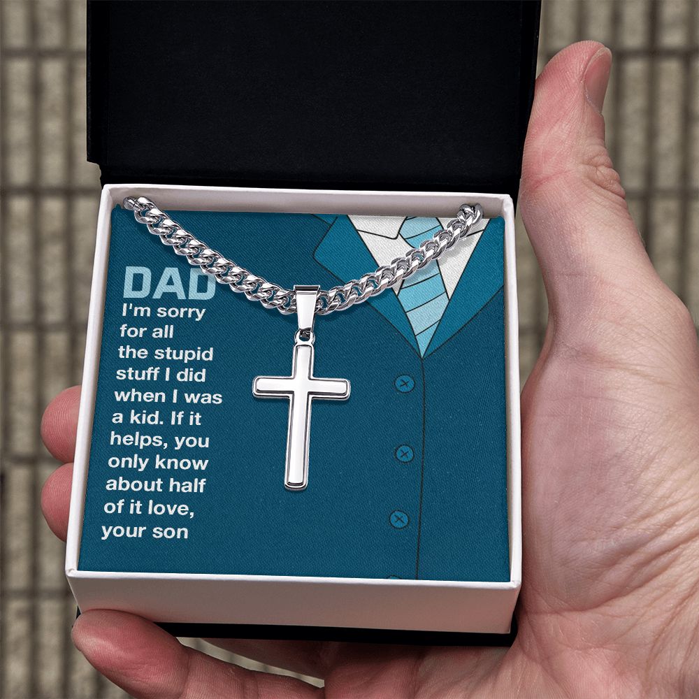 you only know about half of it love Dad Cross Necklace, Father Necklace Father's Day Gift, Christian Gift For Dad, Father Son Cross Necklace - Serbachi