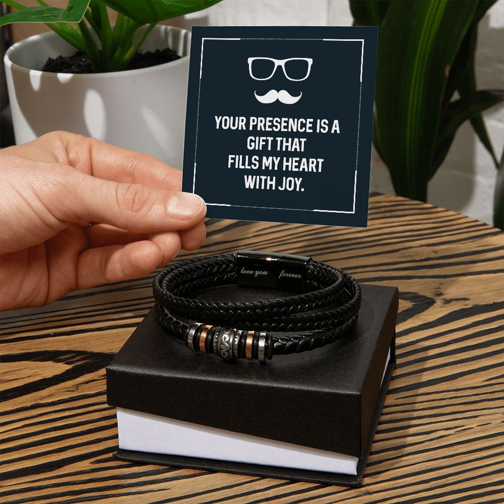 Your presence is a gift that fills my heart with joy Dad Bracelet, Father Bracelet Father's Day Gift, Christian Gift For Dad, Father Son Leather Bracelet - Serbachi