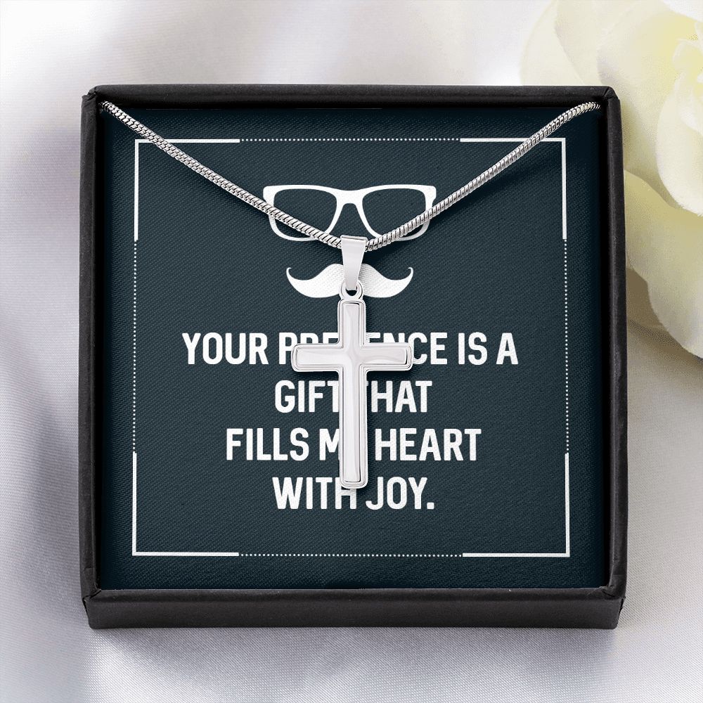 Your presence is a gift that fills my heart with joy Dad Cross Necklace, Father Cross Necklace Father's Day Gift, Christian Gift For Dad, Father Son Cross Necklace - Serbachi