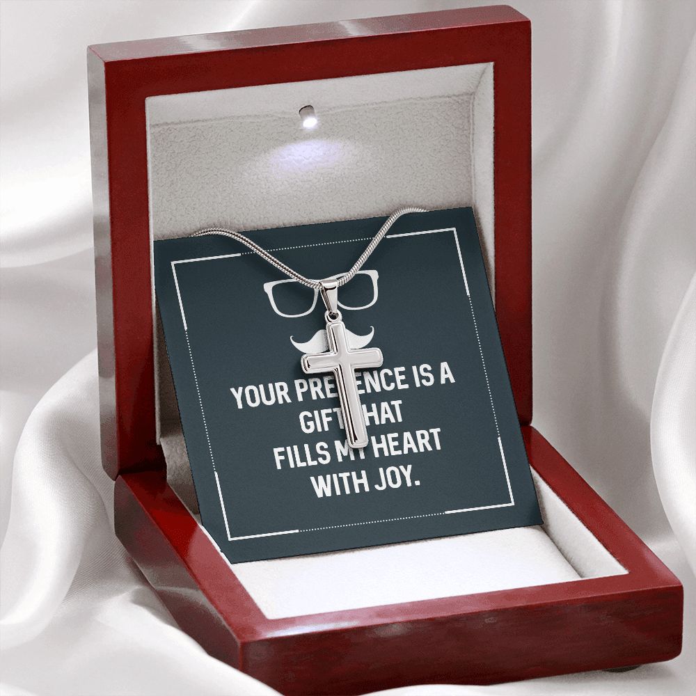 Your presence is a gift that fills my heart with joy Dad Cross Necklace, Father Cross Necklace Father's Day Gift, Christian Gift For Dad, Father Son Cross Necklace - Serbachi