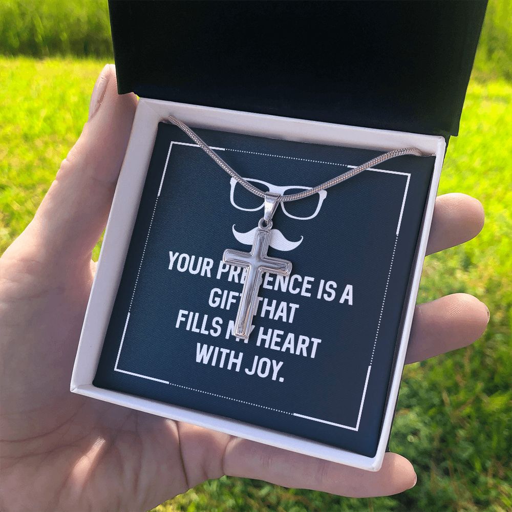 Your presence is a gift that fills my heart with joy Dad Cross Necklace, Father Cross Necklace Father's Day Gift, Christian Gift For Dad, Father Son Cross Necklace - Serbachi