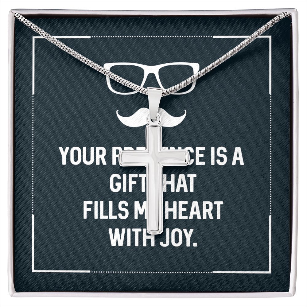 Your presence is a gift that fills my heart with joy Dad Cross Necklace, Father Cross Necklace Father's Day Gift, Christian Gift For Dad, Father Son Cross Necklace - Serbachi