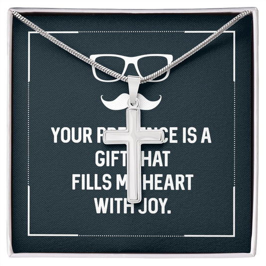 Your presence is a gift that fills my heart with joy Dad Cross Necklace, Father Cross Necklace Father's Day Gift, Christian Gift For Dad, Father Son Cross Necklace - Serbachi