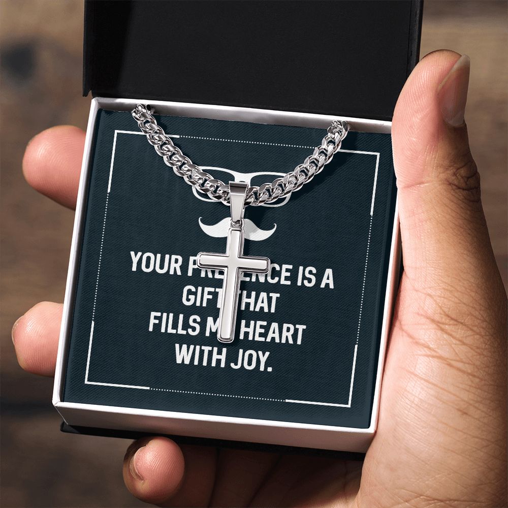 Your presence is a gift that fills my heart with joy Dad Cross Necklace, Father Necklace Father's Day Gift, Christian Gift For Dad, Father Son Cross Necklace - Serbachi