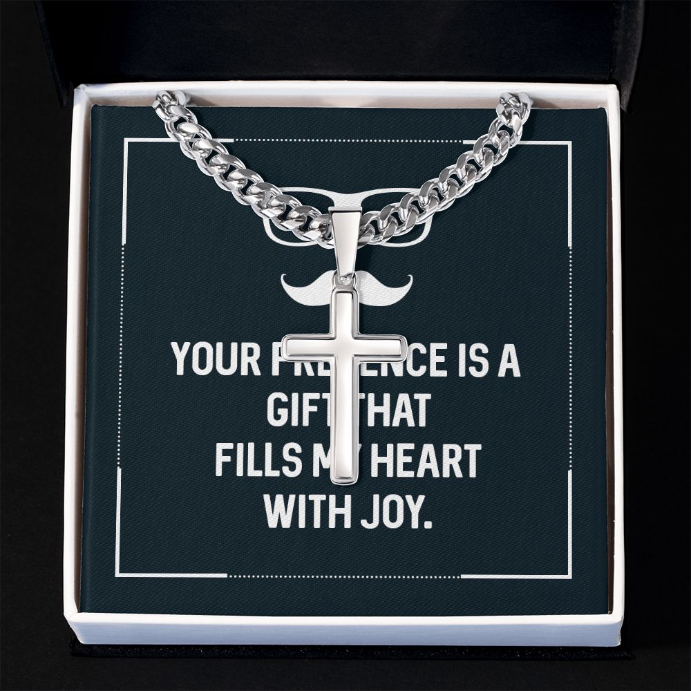 Your presence is a gift that fills my heart with joy Dad Cross Necklace, Father Necklace Father's Day Gift, Christian Gift For Dad, Father Son Cross Necklace - Serbachi