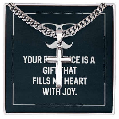 Your presence is a gift that fills my heart with joy Dad Cross Necklace, Father Necklace Father's Day Gift, Christian Gift For Dad, Father Son Cross Necklace - Serbachi