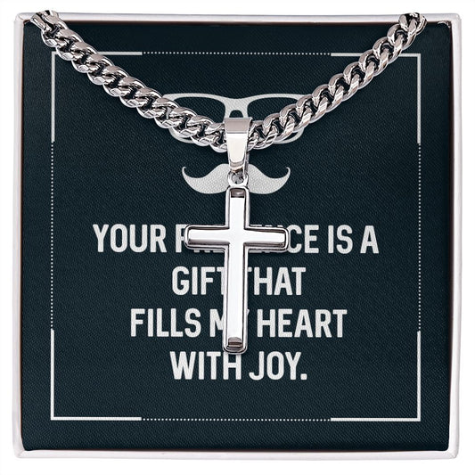 Your presence is a gift that fills my heart with joy Dad Cross Necklace, Father Necklace Father's Day Gift, Christian Gift For Dad, Father Son Cross Necklace - Serbachi