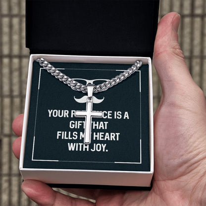 Your presence is a gift that fills my heart with joy Dad Cross Necklace, Father Necklace Father's Day Gift, Christian Gift For Dad, Father Son Cross Necklace - Serbachi