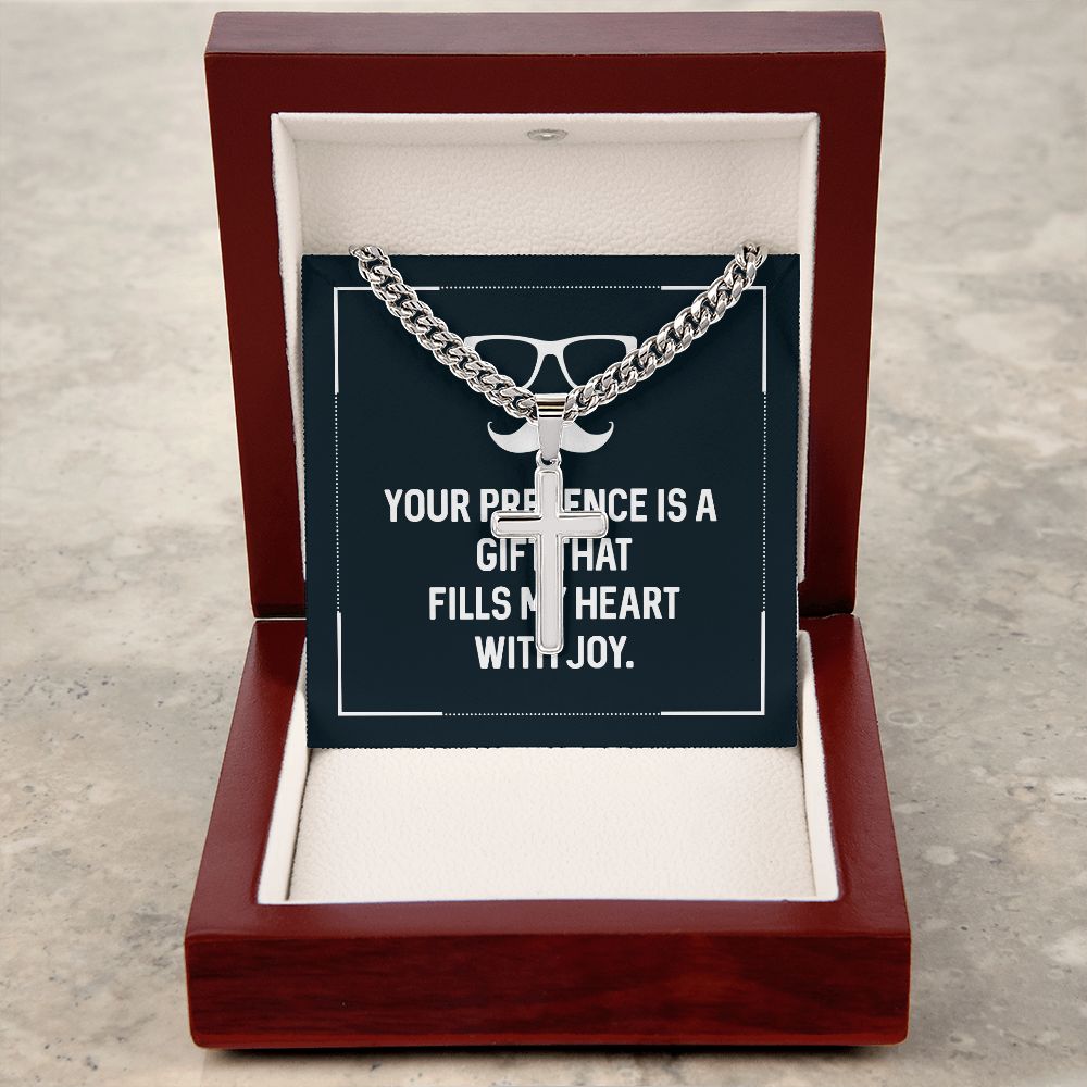 Your presence is a gift that fills my heart with joy Dad Cross Necklace, Father Necklace Father's Day Gift, Christian Gift For Dad, Father Son Cross Necklace - Serbachi