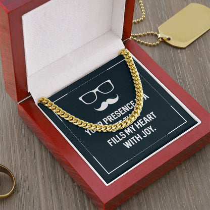 Your presence is a gift that fills my heart with joy Dad Cuban Chain Necklace, Father Necklace Father's Day Gift, Christian Gift For Dad, Father Son Necklace - Serbachi