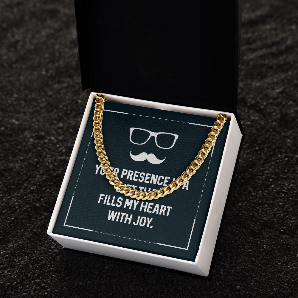 Your presence is a gift that fills my heart with joy Dad Cuban Chain Necklace, Father Necklace Father's Day Gift, Christian Gift For Dad, Father Son Necklace - Serbachi