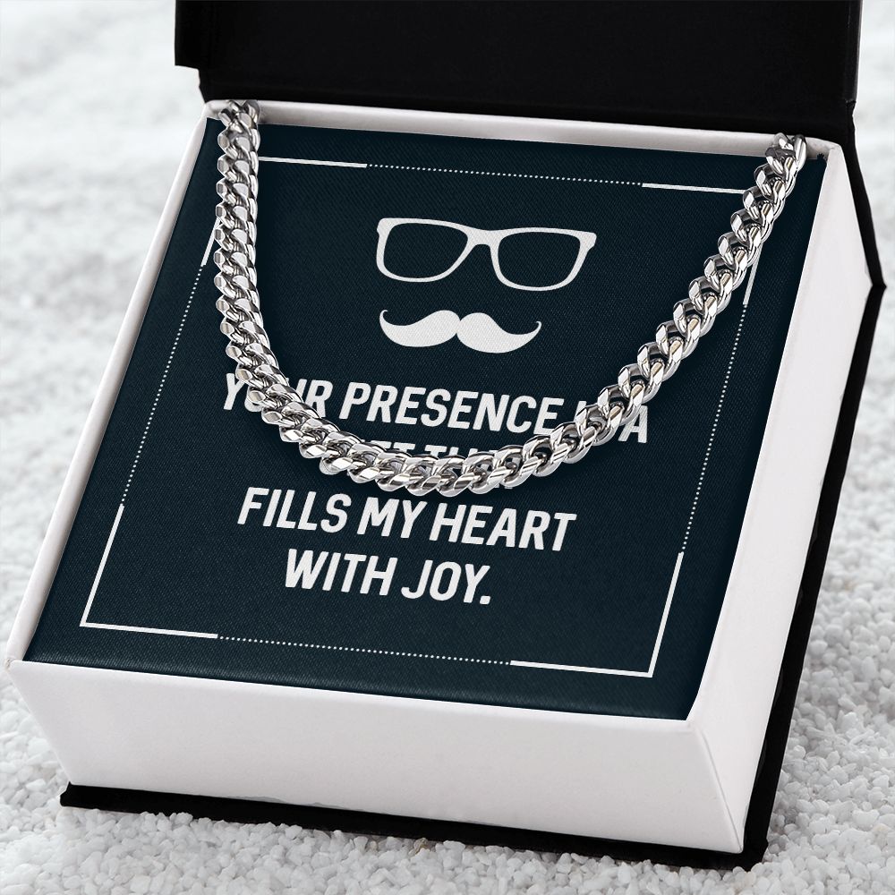 Your presence is a gift that fills my heart with joy Dad Cuban Chain Necklace, Father Necklace Father's Day Gift, Christian Gift For Dad, Father Son Necklace - Serbachi