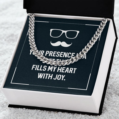 Your presence is a gift that fills my heart with joy Dad Cuban Chain Necklace, Father Necklace Father's Day Gift, Christian Gift For Dad, Father Son Necklace - Serbachi