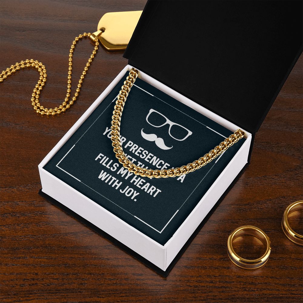 Your presence is a gift that fills my heart with joy Dad Cuban Chain Necklace, Father Necklace Father's Day Gift, Christian Gift For Dad, Father Son Necklace - Serbachi