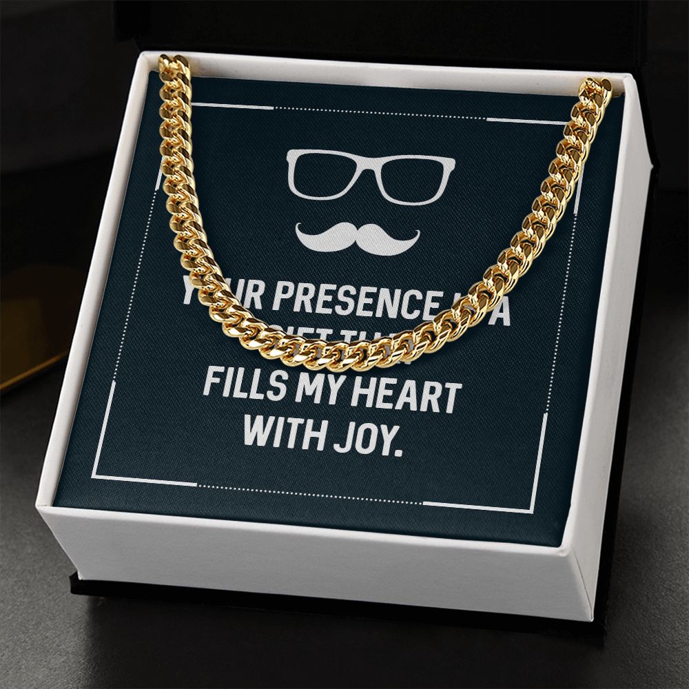 Your presence is a gift that fills my heart with joy Dad Cuban Chain Necklace, Father Necklace Father's Day Gift, Christian Gift For Dad, Father Son Necklace - Serbachi