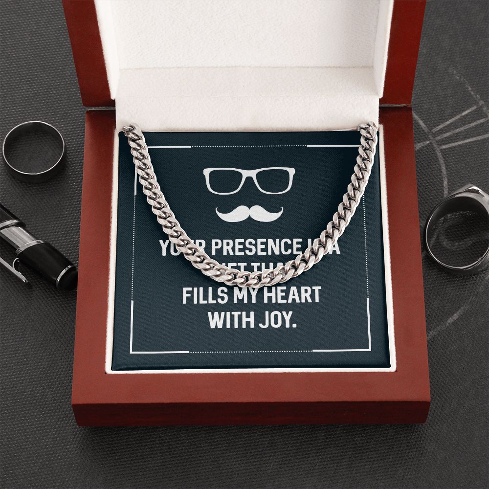 Your presence is a gift that fills my heart with joy Dad Cuban Chain Necklace, Father Necklace Father's Day Gift, Christian Gift For Dad, Father Son Necklace - Serbachi