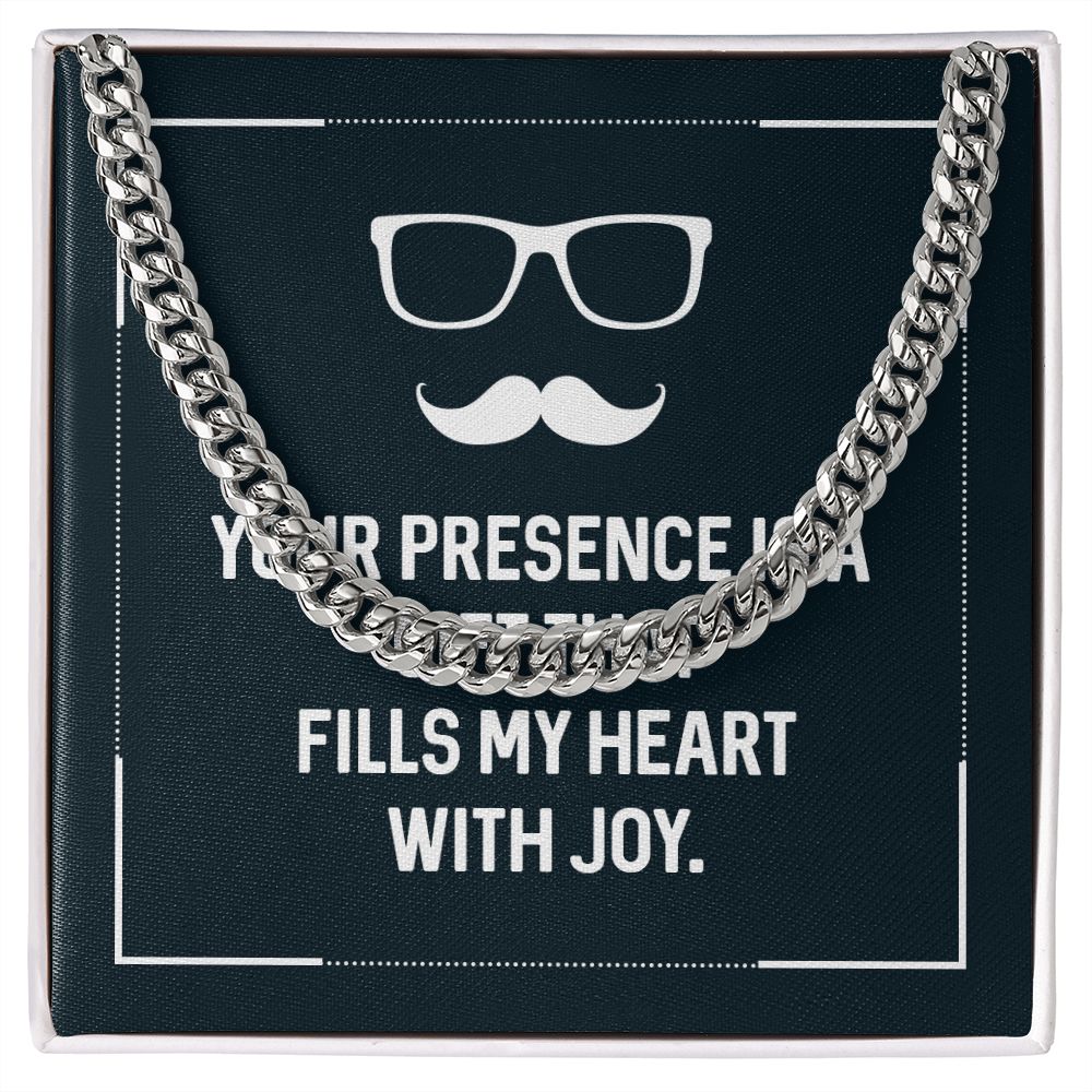 Your presence is a gift that fills my heart with joy Dad Cuban Chain Necklace, Father Necklace Father's Day Gift, Christian Gift For Dad, Father Son Necklace - Serbachi